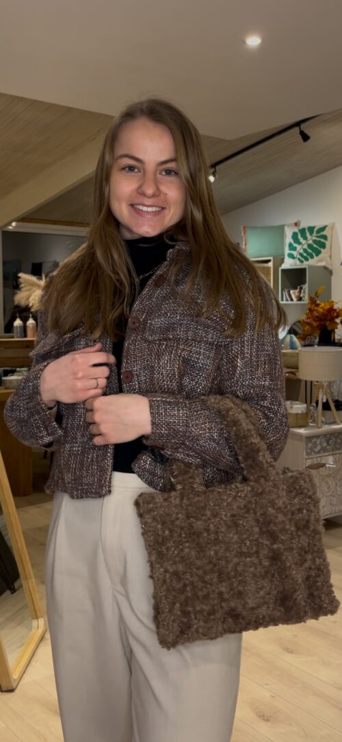 Veste en tweed chocolat/bordeaux – Image 4