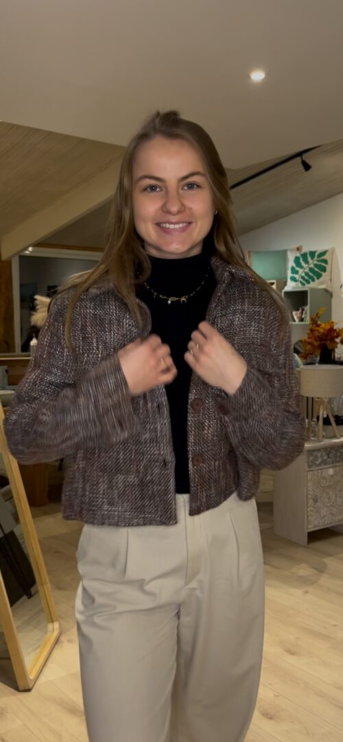 Veste en tweed chocolat/bordeaux – Image 2