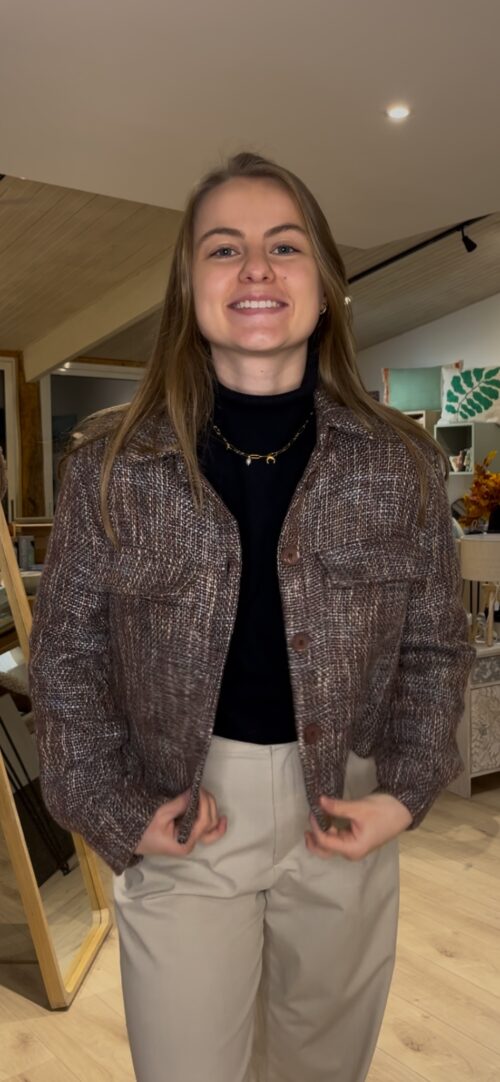 Veste en tweed chocolat/bordeaux