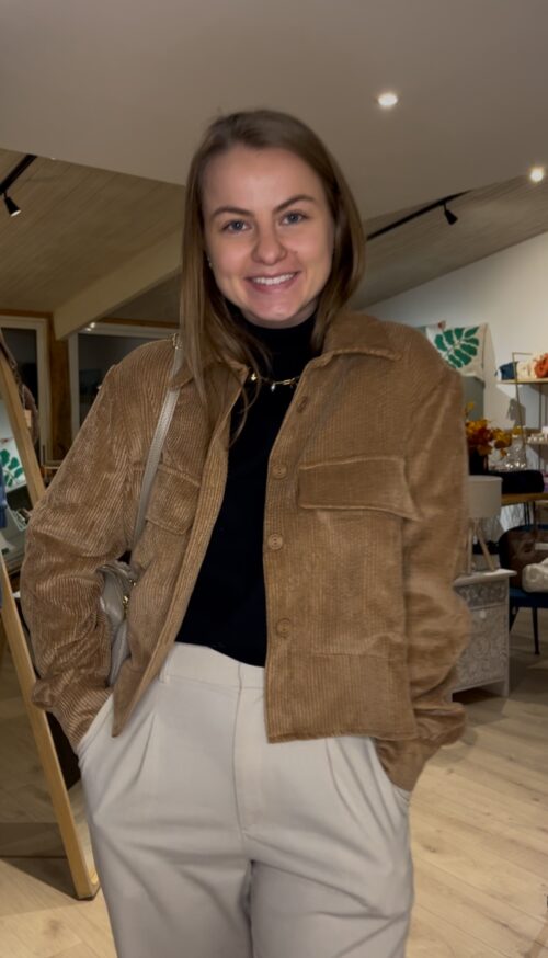 Veste courte en velours camel
